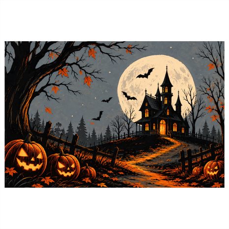 WANDBILD SPUKHAUS UNTER DEM VOLLMOND - HALLOWEEN- UND HORROR-BILDER - BILDER