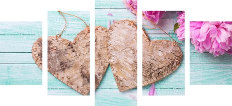 5-TEILIGES WANDBILD PFINGSTROSEN UND BIRKENHERZEN - STILLLEBEN-BILDER - BILDER