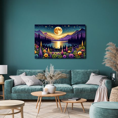 KÉP ROMANTIKUS TÁJ TELIHOLDDAL - TERMÉSZET- ÉS TÁJKÉPEK - KÉPEK