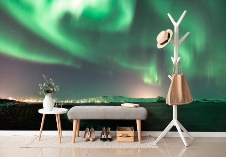 FOTOTAPETE AUSSERGEWÖHNLICHES GRÜNES POLARLICHT - UNIVERSUM- UND STERNE-TAPETEN - TAPETEN