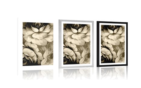 POSTER – MONDO IMPRESSIONISTA DEI FIORI IN SEPPIA - NERO E BIANCO - POSTER