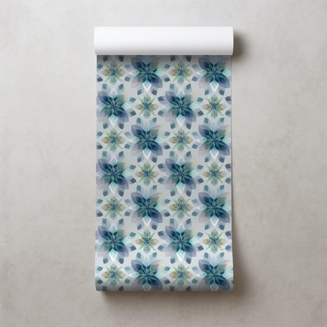 TAPETA MODRÉ AKVARELOVÉ KVĚTY - VZOROVANÉ TAPETY - TAPETY