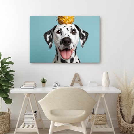 WANDBILD DALMATINER MIT ANANAS AUF DEM KOPF - BILDER VON HUNDEN - BILDER