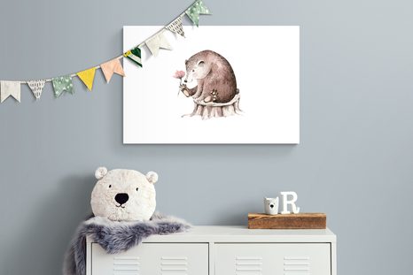 QUADRO SU TELA – ORSETTO CON FIORE - QUADRI PER BAMBINI - STAMPE E QUADRI