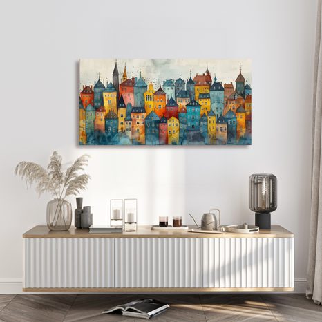 WANDBILD BUNTE STADTKUNST - BUNTE HÄUSER - BILDER