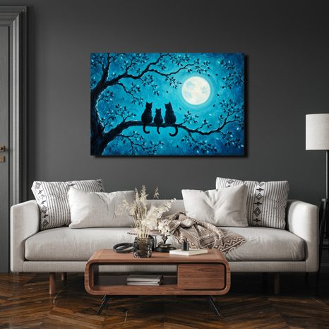WANDBILD KATZEN IM MONDSCHEIN - HALLOWEEN- UND HORROR-BILDER - BILDER