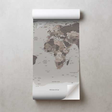 SELBSTKLEBENDE TAPETE WELTKARTE IN BEIGE - WELTKARTEN-TAPETEN - TAPETEN