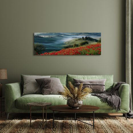WANDBILD LANDSCHAFT MIT NEBLIGEM TAL - WANDBILDER FELDER UND WIESEN - BILDER