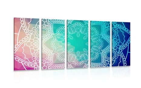 5-TEILIGES WANDBILD MANDALA IN PASTELLFARBEN - BILDER MIT FENG SHUI-MOTIVEN - BILDER