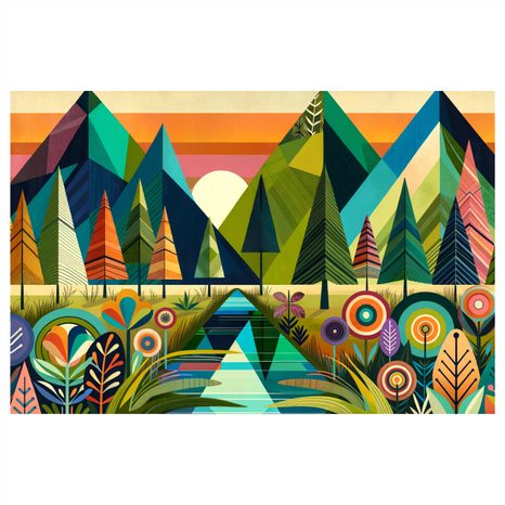 OBRAZ BAREVNÉ HORY A STROMY - OBRAZY HORY - OBRAZY