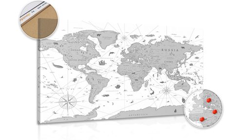 QUADRO SU SUGHERO MAPPA IN BIANCO E NERO - QUADRI SU SUGHERO - QUADRI