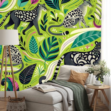 TAPETE LEOPARDEN IM TROPISCHEN DSCHUNGEL - TAPETEN MIT TIERMOTIVEN - TAPETEN