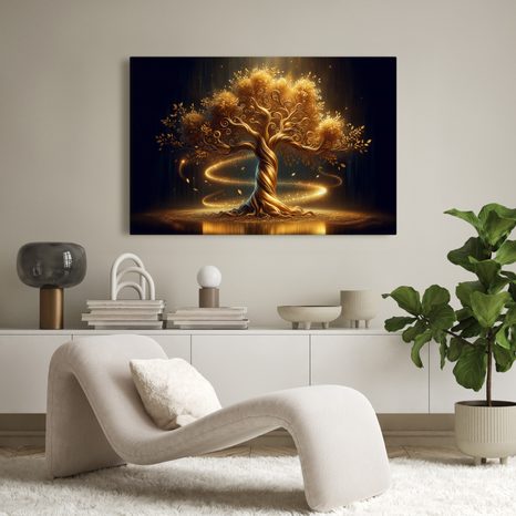 WANDBILD GOLDENER LEBENSBAUM IM GLANZ - BILDER BÄUME DES LEBENS - BILDER