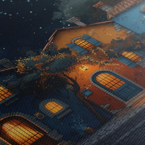 WANDBILD ZAUBERHAFTE WINTERNACHT IN DEN STRASSEN - BUNTE HÄUSER - BILDER