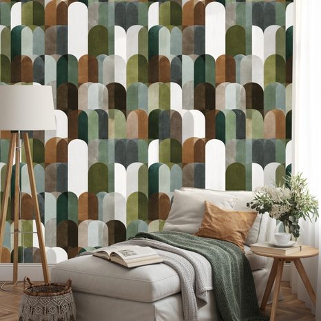 SAMOLEPÍCÍ FOTOTAPETA ZELENOHNĚDÉ OBLOUKOVÉ VZORY - VZOROVANÉ TAPETY - TAPETY