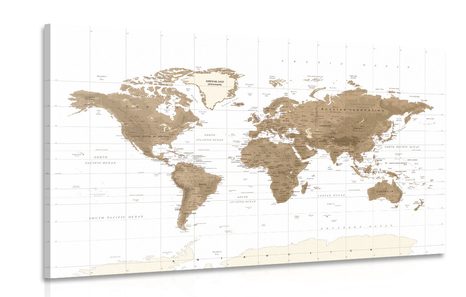 CANVAS PRINT BEAUTIFUL VINTAGE MAP OF THE WORLD WITH A WHITE BACKGROUND - PICTURES OF MAPS - PICTURES