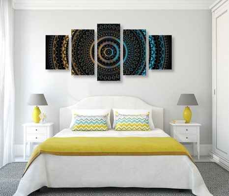 5-DÍLNÝ OBRAZ MANDALA SE VZOREM SLUNCE - OBRAZY FENG SHUI - OBRAZY