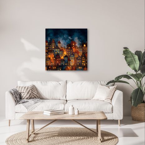 WANDBILD FESTLICHE RUHE IN DER NACHT - BUNTE HÄUSER - BILDER