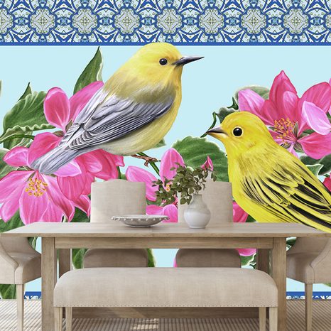 SELF ADHESIVE WALLPAPER BIRDS AND FLOWERS IN A VINTAGE DESIGN - SELF-ADHESIVE WALLPAPERS - WALLPAPERS