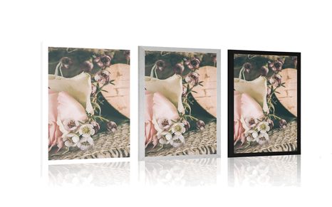 POSTER – ROSA E CUORICINO IN JUTA - VINTAGE E RETRÒ - POSTER