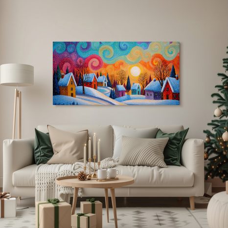 WANDBILD WEIHNACHTLICHES MÄRCHEN BUNTER HÄUSER - WEIHNACHTS- UND WINTERBILDER - BILDER