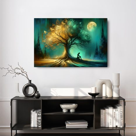 WANDBILD EINSAME SILHOUETTE AM BAUM DES LEBENS - BILDER BÄUME DES LEBENS - BILDER