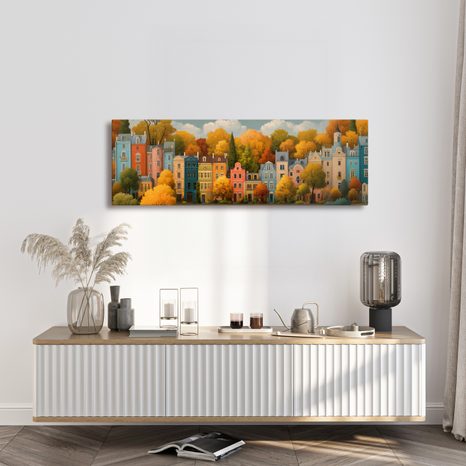OBRAZ PODZIMNÍ ULICE S DOMY - BAREVNÉ DOMY - OBRAZY