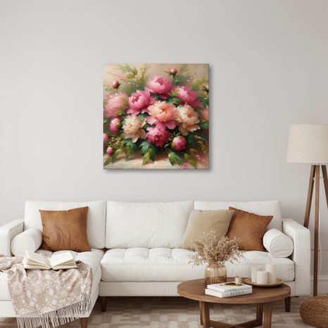 CANVAS SCHILDERIJ BLOEIENDE PIOENROZEN - SCHILDERIJEN - MEGA UITVERKOOP TOT 70% 🔥