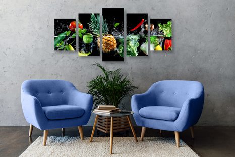 5-TEILIGES WANDBILD BIO-OBST UND GEMÜSE - BILDER VON ESSEN UND GETRÄNKEN - BILDER
