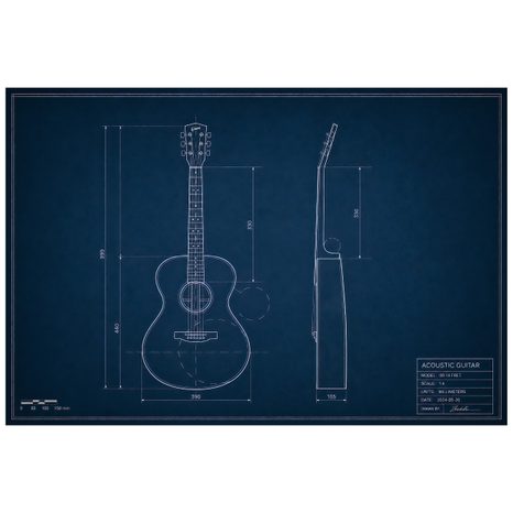 TAPET AUTOADEZIV SCHIȚĂ TEHNICĂ CHITARĂ ACUSTICĂ - FOTOTAPETE MUZICALE - TAPETURI