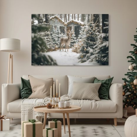 OBRAZ VÁNOČNÍ JELEN V LESE - VÁNOČNÍ A ZIMNÍ OBRAZY - OBRAZY