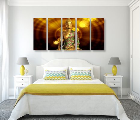 5-DÍLNÝ OBRAZ SOCHA BUDDHY S ABSTRAKTNÍM POZADÍM - OBRAZY FENG SHUI - OBRAZY