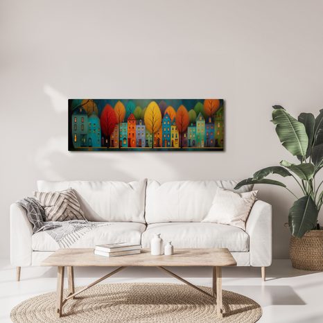 OBRAZ BAREVNÉ DOMY A STROMY - BAREVNÉ DOMY - OBRAZY