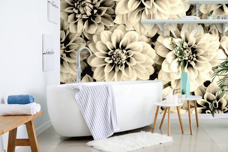 FOTOTAPETE BLÜTEN DER DAHLIE IN SEPIA - SCHWARZ-WEISSE TAPETEN - TAPETEN