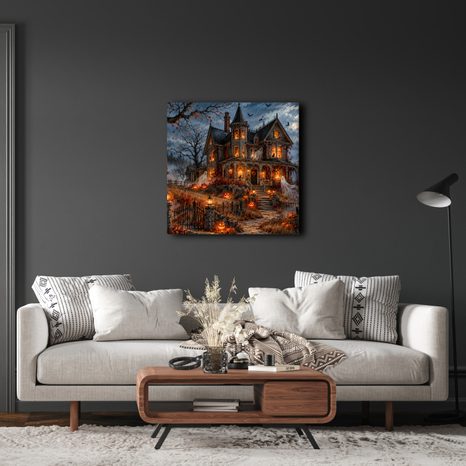 QUADRO SU TELA – CASA DI HALLOWEEN CON FANTASMI - QUADRI HALLOWEEN E HORROR - STAMPE E QUADRI