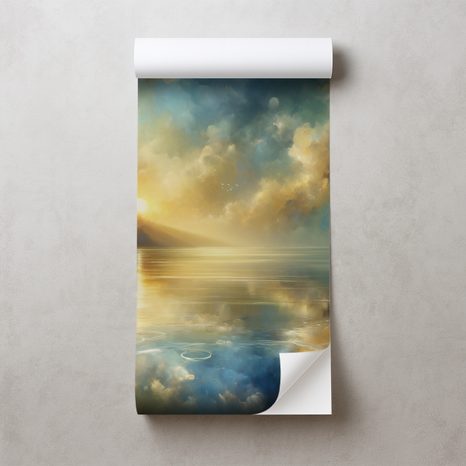 SAMOLEPÍCÍ TAPETA ZLATÉ SLUNCE NAD MODROU HLADINOU - TAPETY VÝCHOD A ZÁPAD SLUNCE - TAPETY