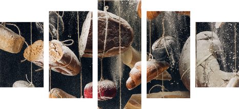 5-TEILIGES WANDBILD AM SEIL HÄNGENDES GEBÄCK - BILDER VON ESSEN UND GETRÄNKEN - BILDER