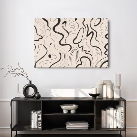 TABLEAU SUR TOILE – FLUX ABSTRAIT DE LIGNES NOIRES - IMAGES FORMES ABSTRAITES - TABLEAUX