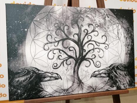 OBRAZ MAGICZNE DRZEWO ŻYCIA W WERSJI CZARNO-BIAŁEJ - OBRAZY DRZEWA ŻYCIA - OBRAZY