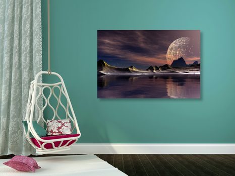 WANDBILD FUTURISTISCHES LAND - BILDER VON UNIVERSUM UND STERNEN - BILDER