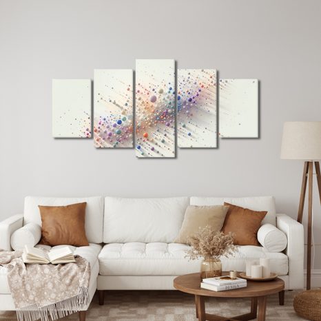 5-TEILIGES WANDBILD BUNTE SEIFENBLASEN IM WIRBEL AUS LICHT UND SCHATTEN - WANDBILDER NACH MOTIV - BILDER