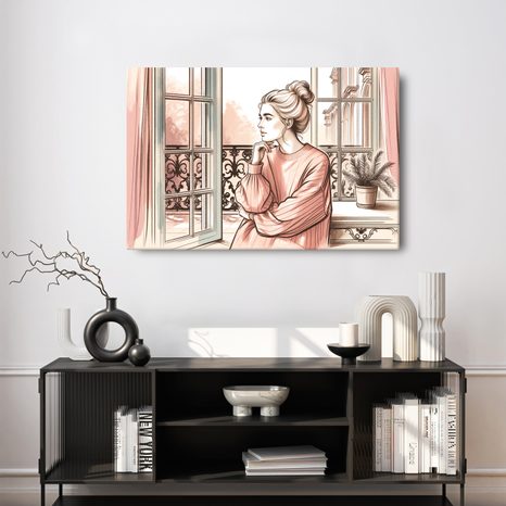 WANDBILD ROMANTISCHER AUSBLICK AUS DEM FENSTER - WANDBILDER FRAUEN - BILDER