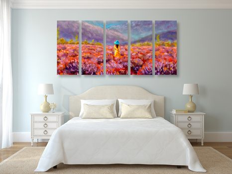 5-RÉSZES KÉP LEÁNYKA SÁRGA RUHÁBAN LEVANDULA MEZŐN - TERMÉSZET- ÉS TÁJKÉPEK - KÉPEK