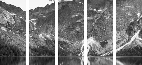 5-DÍLNÝ OBRAZ MOŘSKÉ OKO V TATRÁCH V ČERNOBÍLÉM PROVEDENÍ - ČERNOBÍLÉ OBRAZY - OBRAZY