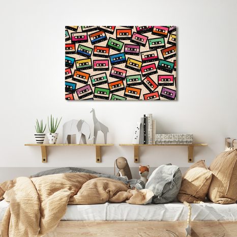 WANDBILD BUNTE RETRO-KASSETTEN - MUSIKBILDER - BILDER