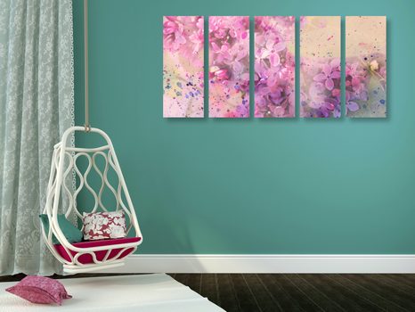 5-DÍLNÝ OBRAZ RŮŽOVÁ VĚTVIČKA KVĚTŮ - OBRAZY KVĚTŮ - OBRAZY