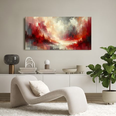 OBRAZ PLAMENY V RUDÉ MLZE - OBRAZY ABSTRAKTNÍ TVARY - OBRAZY