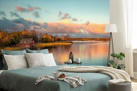 FOTOTAPETE SONNENUNTERGANG ÜBER DEM SEE - TAPETEN MIT NATURMOTIVEN - TAPETEN