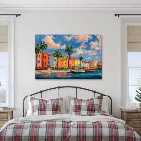 OBRAZ BAREVNÉ DOMY U POBŘEŽÍ - BAREVNÉ DOMY - OBRAZY