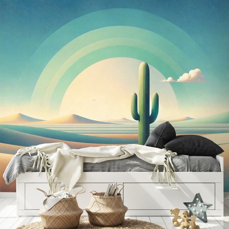 TAPETA PASTELOVÁ POUŠŤ S KAKTUSEM - TAPETY KVĚTINY - TAPETY